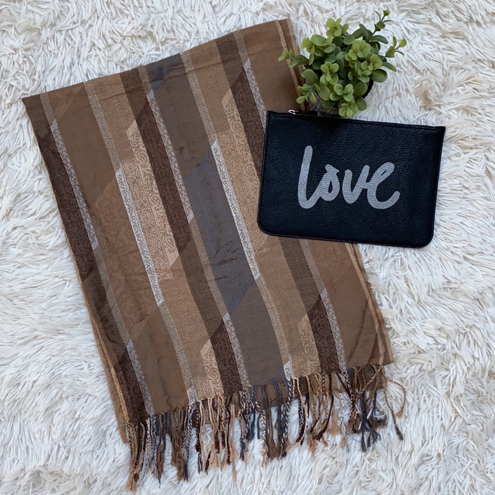 Boutique Cashmere Silk Scarf 💗 Brown & Gray
